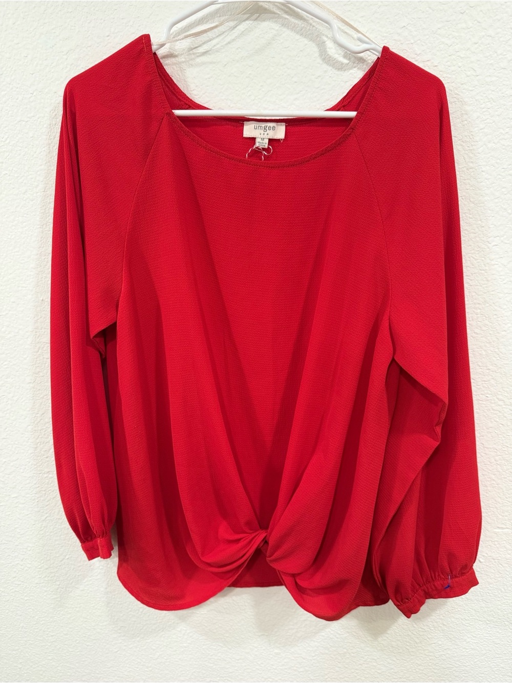 Umgee Red Twist-Front Long Sleeve Blouse